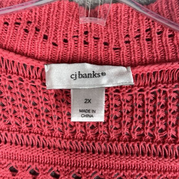 CJ Banks Sweater Womens 2X Pink Cardigan Open Front Crochet Preppy Boho Bohemian - Picture 6 of 9